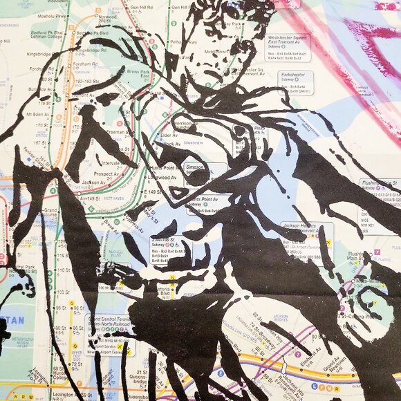 Handpainted Superman Acrylic Artwork on a NYC Subway Map Rare Original - Picture 4 of 8